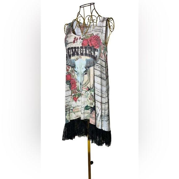 Liberty Wear Cowgirl Dress with Western Print, Sequins, & Lace Netted Hem Medium - Picture 3 of 15